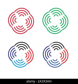 Flower Logo circle abstract design vector template. Red, black, blue color - Vector Stock Vector