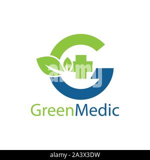 Green medical logo with letter G and leaf - vector Stock Vector