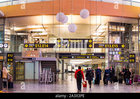 Interiors of International terminal of Oslo Gardermoen Airport  (OSL). the second-busiest airport in Scandinavia. Stock Photo