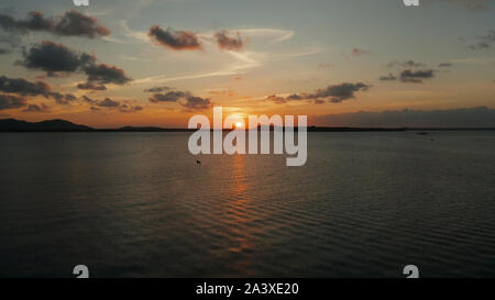 Beauty of colorful sky during the sunset. Beautiful sunset background from the colorful beams on the sky. Sunset over ocean. Seascape, Summer and travel vacation concept Stock Photo