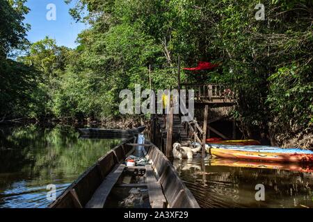 THE KOUROU RIVER SEEN THROUGH THE CANOPY OF THE AMERINDIAN FOREST, FRENCH GUIANA, OVERSEAS DEPARTMENT, SOUTH AMERICA, FRANCE Stock Photo