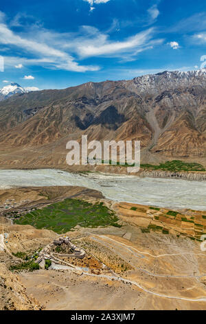 Aerial view of Spiti valley and Key gompa in Himalayas Stock Photo