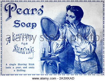 Victorian era, Man shaving Pears Soap Shaving Stick, vintage advertising from 1897 Stock Photo