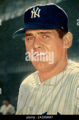 Classic 1950s era autographed color magazine photo of star player Don Larsen with the New York Yankees. Larsen is the only major league pitcher to pitch a no-hitter in the World Series against the Brooklyn dodgers in 1956. Stock Photo