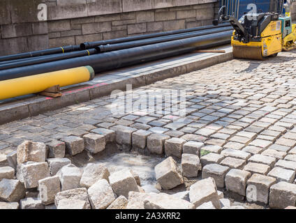 Road construction cobblestone Stock Photo