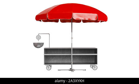 Red street patio umbrella with showcase. 3D rendering Stock Photo