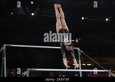 Stuttgart, Germany. 10th Oct, 2019. GIORGIA VILLA from Italy competes on the uneven bars during the competition held in the Hanns-Martin-Schleyer-Halle in Stuttgart, Germany. Credit: Amy Sanderson/ZUMA Wire/Alamy Live News Stock Photo