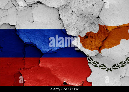 flags of Cyprus and Russia painted on cracked wall Stock Photo - Alamy