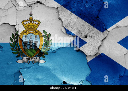 flags of Scotland and San Marino painted on cracked wall Stock Photo ...