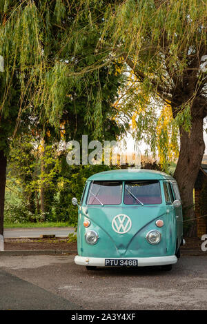 green Volkswagen Type 2 minibus van Stock Photo