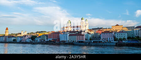 Panorama of Passau in the sunset Stock Photo