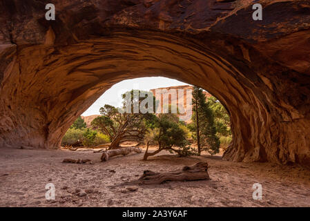 View through a huge Arch during a Hike in the Arches National Park, Utah/USA Stock Photo