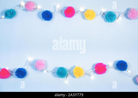 christmas lights frame top view pastel colour Stock Photo