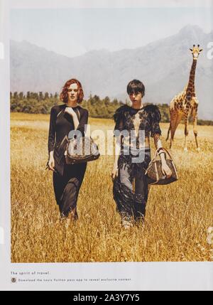 poster advertising Louis Vuitton handbag in paper magazine from 2014 year, advertisement, creative LV Louis Vuitton advert from 2010s Stock Photo