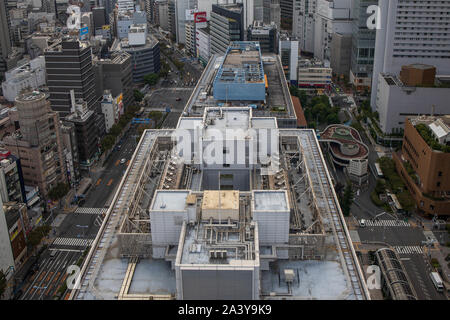 Osaka, Japan - September 22, 2019: Climate control equipment on roof of office building in downtown business district Stock Photo