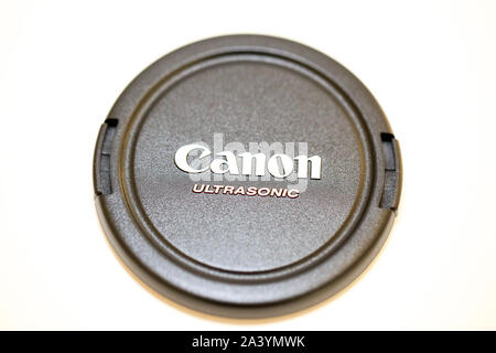 Princeton New Jersey October 17,2019:Canon camera cap closeup-Image Stock Photo