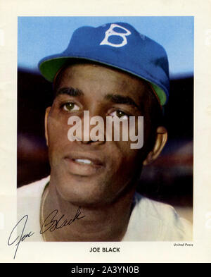 Classic 1950s era autographed color photo of star player Joe Black with the Brooklyn Dodgers Stock Photo