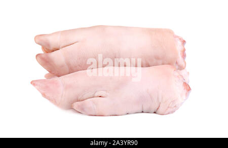 Raw pork legs, isolated on a white background. Fresh pig hooves. Stock Photo