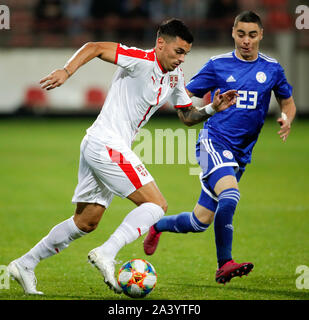 Krusevac. 10th Oct, 2019. Serbia's Nemanja Radonjic (L) vies with Paraguay's Miguel Almiron during the friendly match between Serbia and Paraguay in Krusevac, Serbia on Oct. 10, 2019. Credit: Predrag Milosavljevic/Xinhua/Alamy Live News Stock Photo