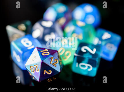 Closeup of Multi-colored Gaming Dice Stock Photo