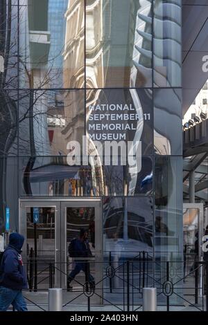 ENTRANCE TO THE NATIONAL SEPTEMBER 11 MEMORIAL MUSEUM, MANHATTAN, NEW YORK, UNITED STATES, USA Stock Photo