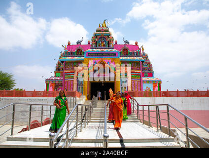 Indian worshippers in Giriraj dharan mandir, Rajasthan, Dausa, India Stock Photo