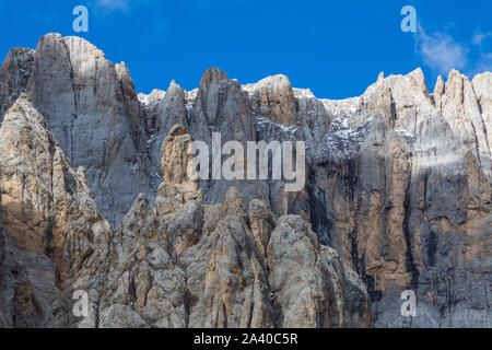 natural south face of Marmolada mountain in italian Dolomites, blue sky Stock Photo