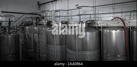 Stainless steel wine tank group for aging Stock Photo