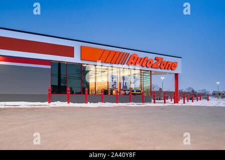 YORKVILLE, NEW YORK - MAR 05, 2019: Winter view of AutoZone, which is the second-largest aftermarket automotive parts and accessories retailer in the Stock Photo