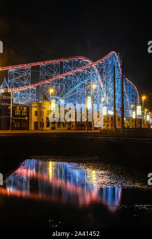 The Pleasure Beach illuminated for the annual Blackpool Illuminations. Stock Photo