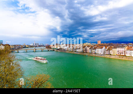 The ferry follows the Rhine River in the city of Basel, Switzerland Stock Photo