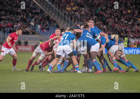 contrasto Italy vs galles  during Guinness Six Nations Rugby - Italy vs Galless, Rome, Italy, 09 Feb 2019, Rugby Italian Rugby National Team Stock Photo