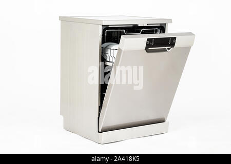 Modern european freestanding dishwasher machine isolated on white background Stock Photo