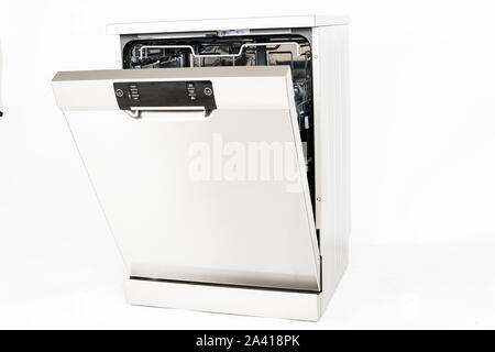 Modern european freestanding dishwasher machine isolated on white background Stock Photo