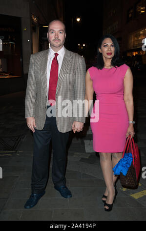 Jonathan Sothcott, Janine Nerissa, and son Dylan arrive for dinner at Rowley’s Jermyn Street, London. 10.09.19 Featuring: Jonathan Sothcott, Janine Nerissa Where: London, United Kingdom When: 10 Sep 2019 Credit: WENN.com Stock Photo