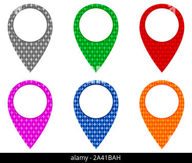 Locator pins in various patterns Stock Photo