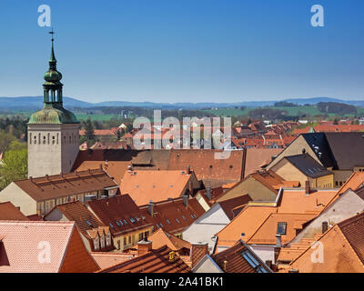 Bautzen, Saxony, Germany: aerial view of city Bautzen with historic tower 'Lauenturm' Stock Photo