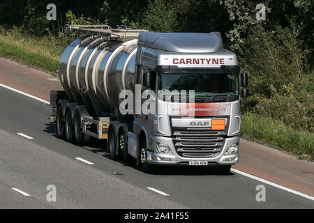 Carntyne tanker haulage DAF XF traveling on the M61 motorway near Manchester, UK Stock Photo