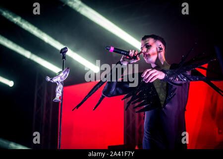 Bologna, Italy. 10th Oct, 2019. Achille Lauro, pseudonym of Lauro De Marinis, is an Italian rapper and singer. Known for his work in the hip hop underground, he took part in the 69th edition of the Sanremo Festival, with the song Rolls Royce. He is also considered the pioneer of the samba trap, a variant of the trap in a Latin key. (Photo by Luigi Rizzo/Pacific Press) Credit: Pacific Press Agency/Alamy Live News Stock Photo