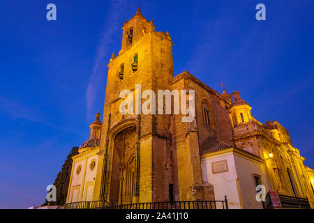 Gothic style Church of Santiago at dusk in Utrera, Sevilla province. Southern Andalusia, Spain. Europe Stock Photo