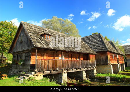 Wooden water mills on source of Gacka river in Lika region, Croatia Stock Photo