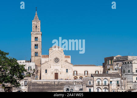 Matera, South Italy, Basilicata, Cathedral church on Piazza Duomo in historical centre Sasso Caveoso of old ancient town of Matera, European Capital of Culture for 2019, UNESCO World Heritage Stock Photo