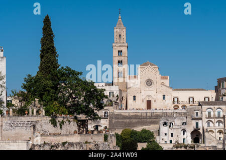 Matera, South Italy, Basilicata, Cathedral church on Piazza Duomo in historical centre Sasso Caveoso of old ancient town of Matera, European Capital of Culture for 2019, UNESCO World Heritage Stock Photo