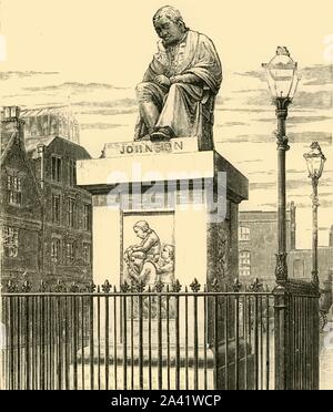 'Statue of Johnson', 1898. Grade II listed statue of Dr Samuel Johnson (1709 -1784) English writer, poet, moralist and biographer in Lichfield. From &quot;Our Own Country, Volume II&quot;. [Cassell and Company, Limited, London, Paris &amp; Melbourne, 1898] Stock Photo