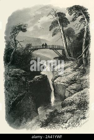 'The Linn of Dee', c1870. Linn of Dee on the river Dee, a natural rock gorge, favoured by Queen Victoria who in 1857 opened a bridge to span the river at this point. From &quot;Picturesque Europe - The British Isles, Vol. II&quot;. [Cassell, Petter &amp; Galpin, London, c1870]