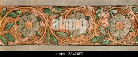 Decoration in the cloister of the collegiate church at Aschaffenburg, Bavaria, Germany, (1928). 'End of 14th Century...Floral ornament from the soffit of a stilted-arch niche...in the cloister of the Abbey Church of SS. Peter and Alexander at Aschaffenburg'. After R. Borrmann. Plate LXXI, fig 151, from &quot;An Encyclopaedia of Colour Decoration from the Earliest Times to the Middle of the XIXth Century&quot; with explanatory text by Helmuth Bossert. [Ernst Wasmuth Ltd., Berlin, 1928] Stock Photo