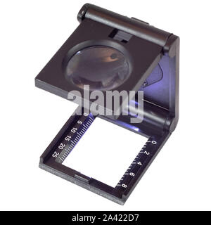 Black magnifying glass isolated, white background. Stock Photo