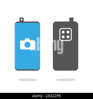 Smartphone with retractable selfie camera and four camera on the back side. Flat icon, technology and phone, modern smartphone sign, vector graphics Stock Vector