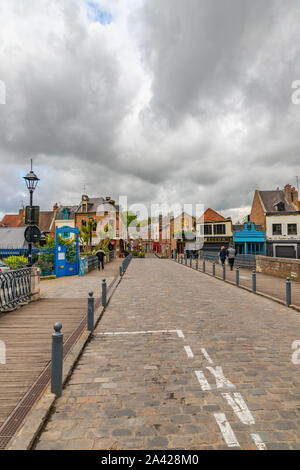 Buildings next to canal in Amiens, France Stock Photo