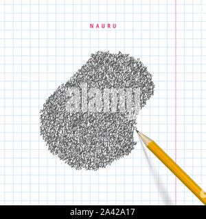 Nauru sketch scribble map drawn on checkered school notebook paper background. Hand drawn vector map of Nauru. Realistic 3D pencil. Stock Vector